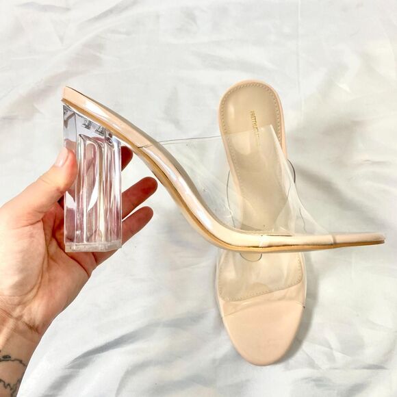 Prettylittlething PLT Early 2000's Block High Heel Clear Mules US 10 - Picture 4 of 7